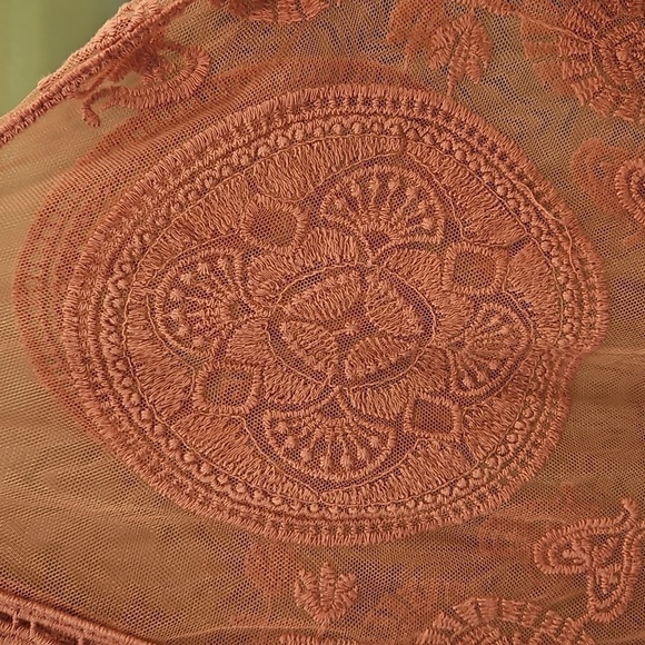 💕RACHEL ZOE💕 Scallop Trim Embroidered Lace CoverUp Dress ~ Dusty Rose OS NWT - Picture 5 of 10